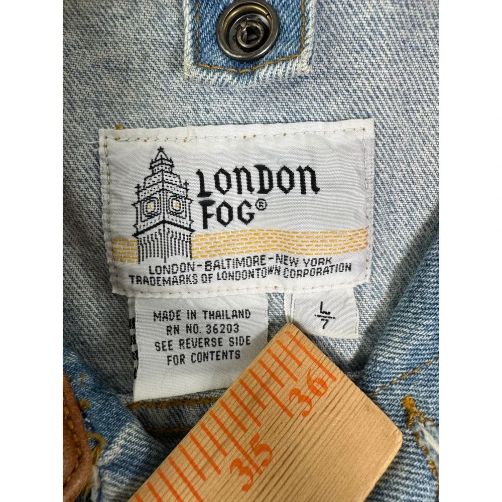 Vintage London Fog Kids Denim Jacket Tan Suede Collar Light Wash Trucker Style
